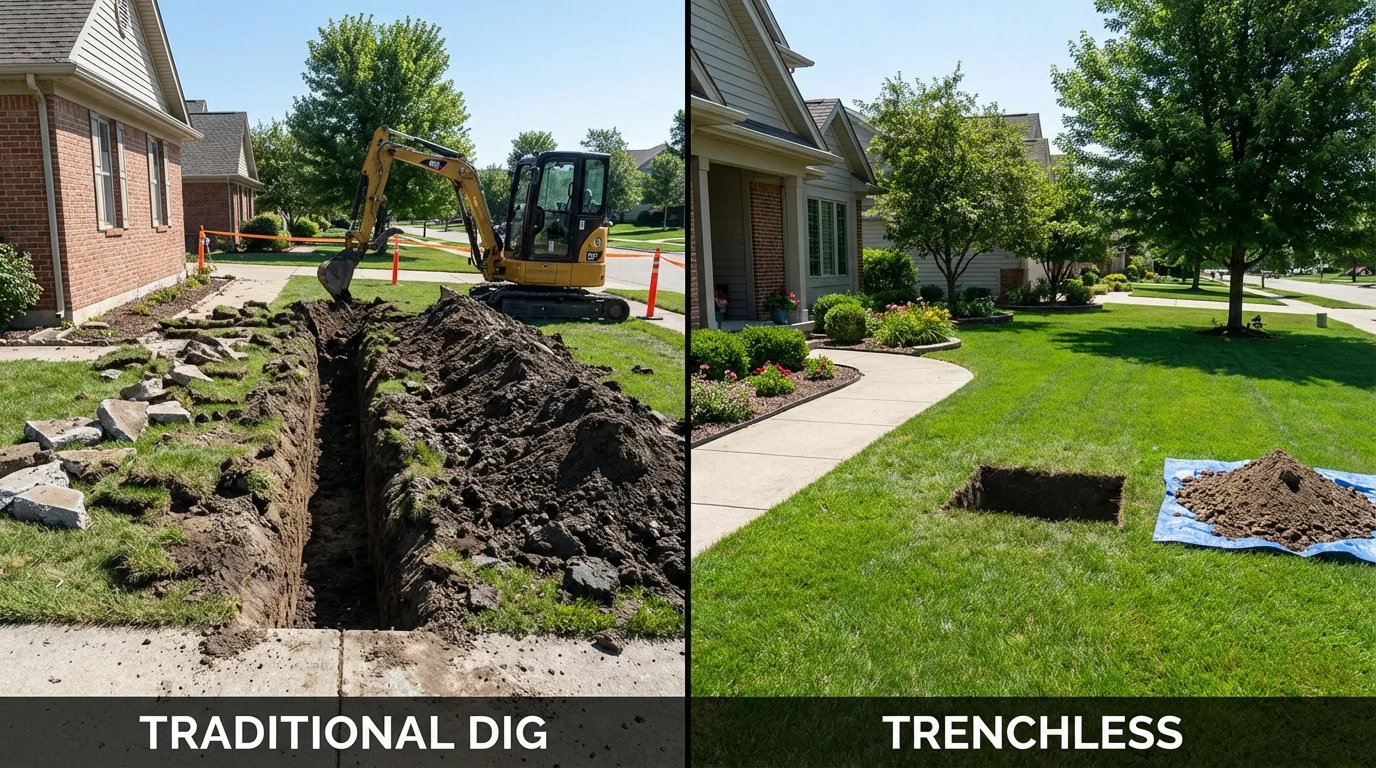 Trenchless sewer repair with minimal yard damage versus traditional excavation in Helena, AL